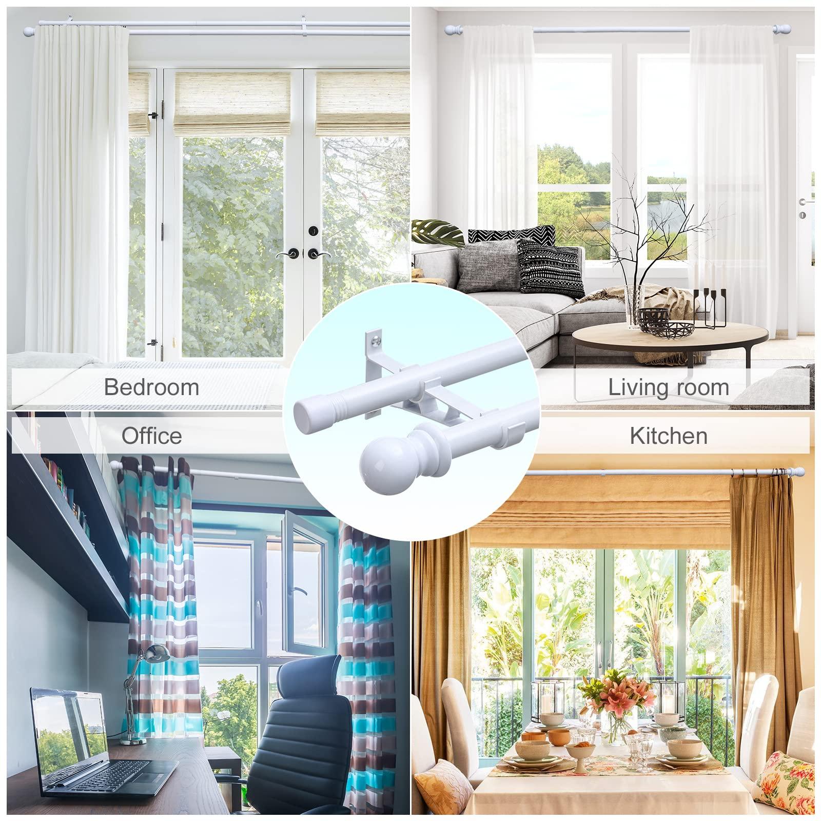 INFLATION Double Curtain Poles for Windows 76-368 cm, 2.5 cm Heavy Duty Double Window Poles - Adjustable Decorative White Curtain Rod for Sliding Glass Door, Patio, Bedroom, Kitchen, Bathroom 3