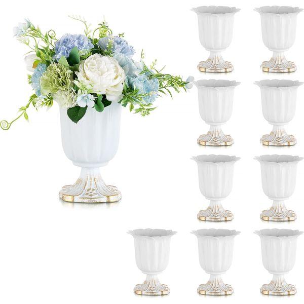 Sziqiqi White Flower Arrangements Vase for Wedding Centerpieces for Tables - 10 Pcs Small Planter Urns with Cast Iron Base Flower Vase Pot for Wedding Party Birthday Christmas Tables Decorations 0