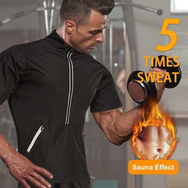 Bingrong Running Jacket Men Sweat Sauna Suit for Training Shorts Sleeve Men Tank Tops Gym Workout Sauna Shaper（Black，S 4