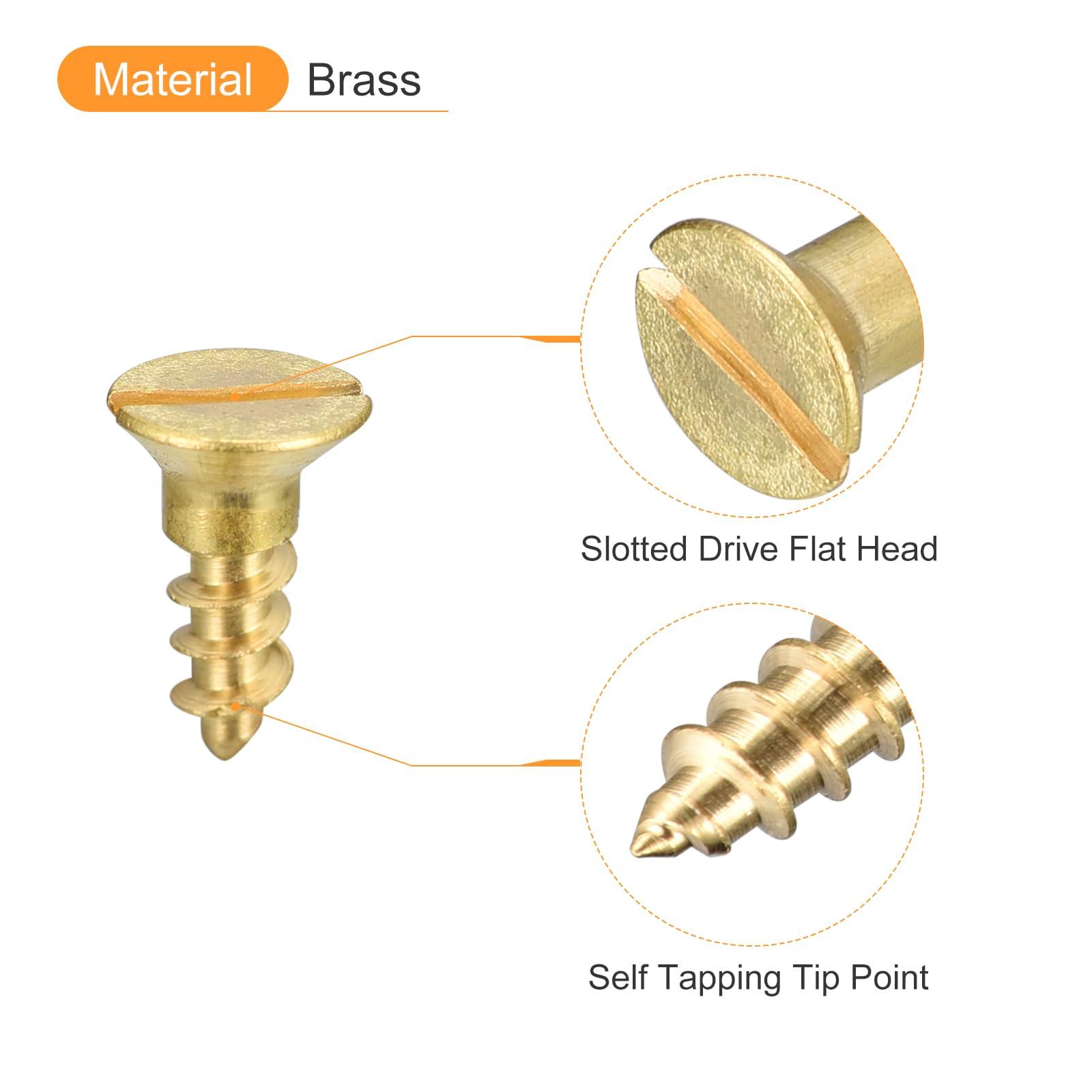 sourcing map Brass Wood Screws, 100Pcs M4 x 10mm Slotted Drive Flat Head Self Tapping Screw Countersunk for Woodworking Furniture 3