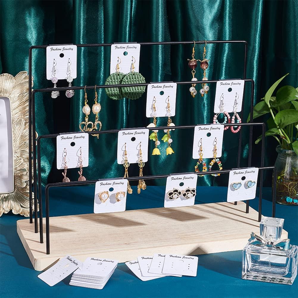 PH PandaHall Earring Display Stand for Selling, 4-Tier Stud Earring Holder Organizer Dangle Hoop Earring Storage Display Retail Jewellery Photography Props with 28pcs Cards for Personal Exhibition 4