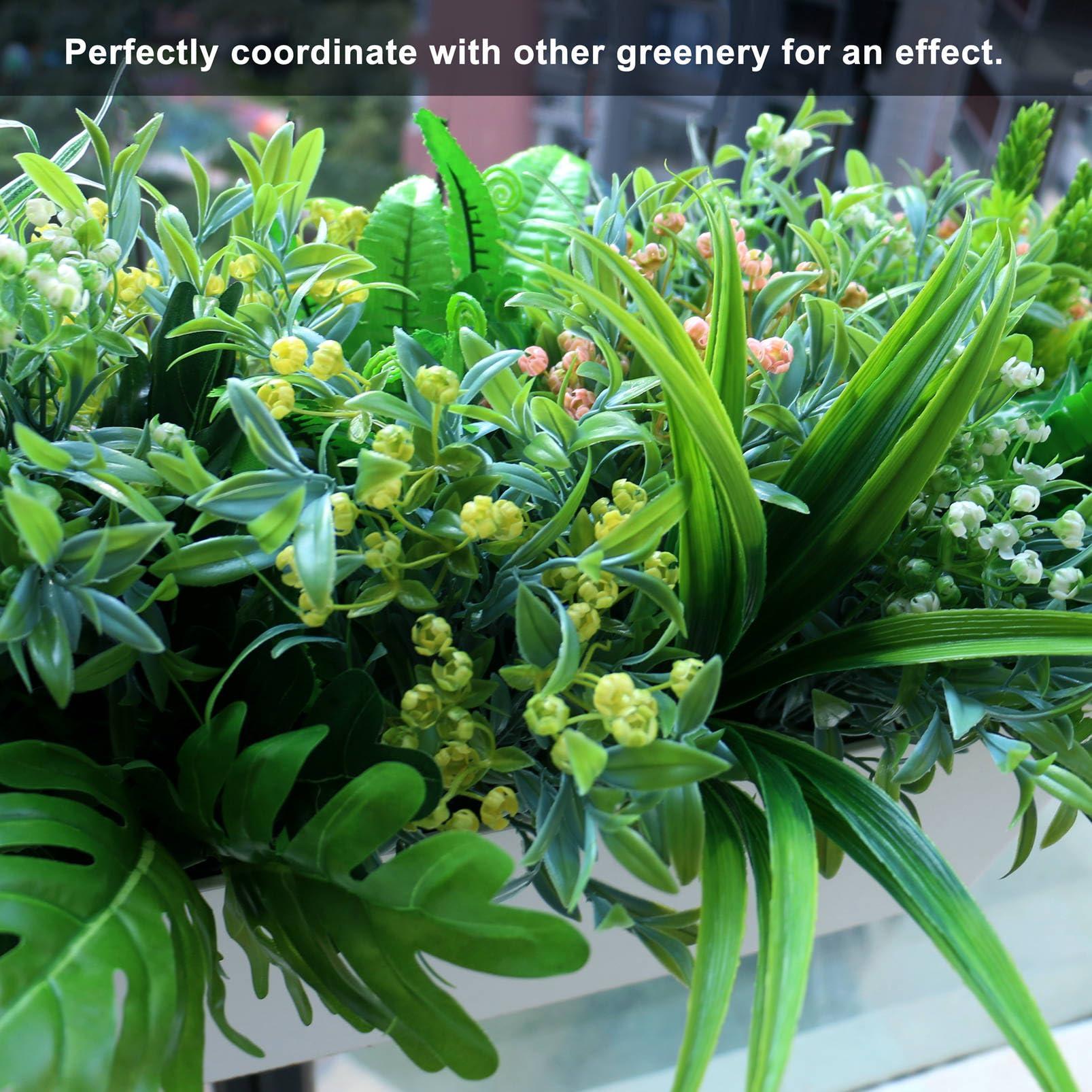 YXYQR 12pcs Fake Greenery Plants Flowers Outdoor UV Resistant Artificial Mums Grass Stems Leaves Outside Faux Plastic Plant for Garden Pot Window Box Hanging Basket Window Box Pathway 4