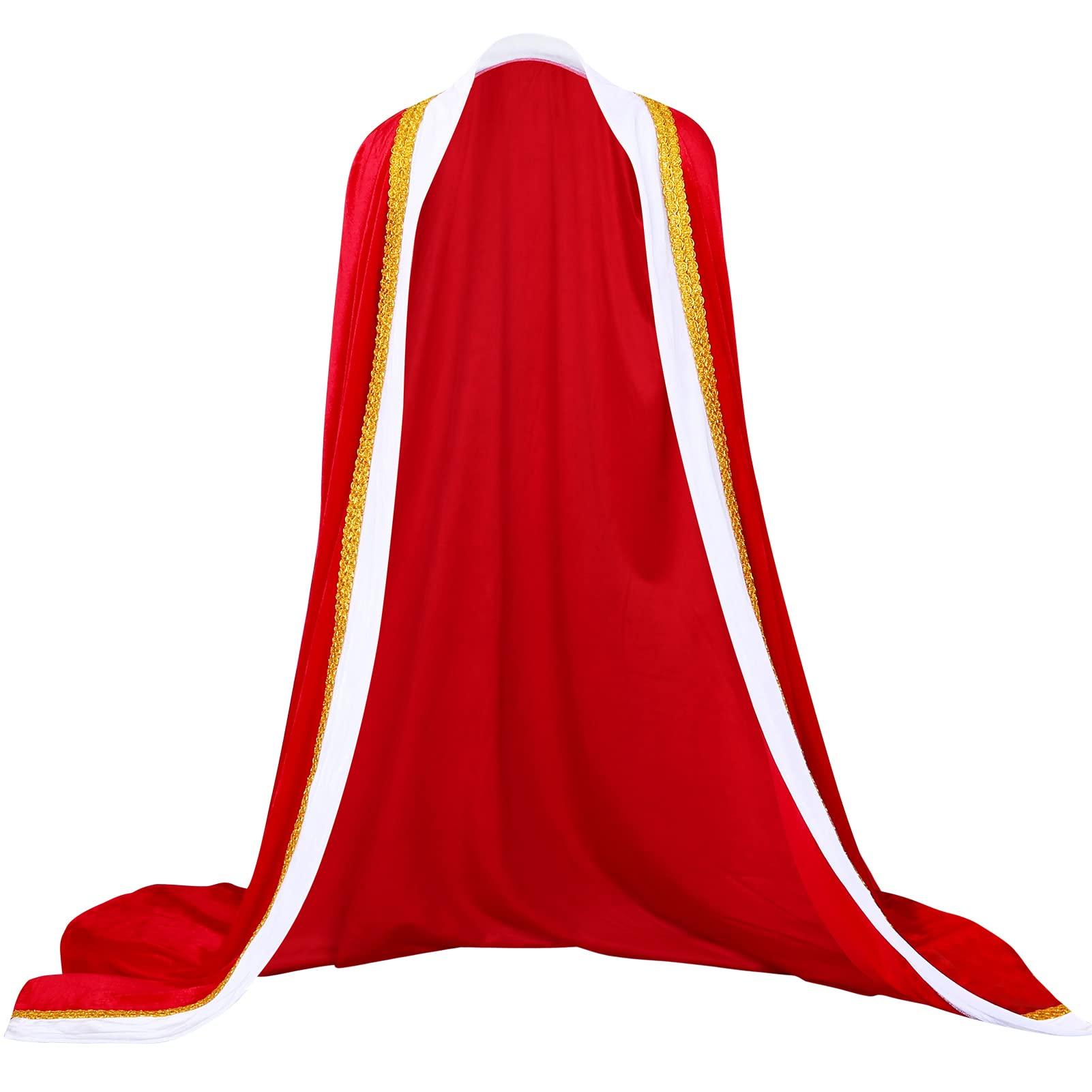 Alaiyaky King Cape Set for Kids and Adults, Halloween Costume King's Cloak with Golden Crown and Scepter, Red Cape Suit for Halloween Carnival Parades Parties, Unisex (Adults, S) 2