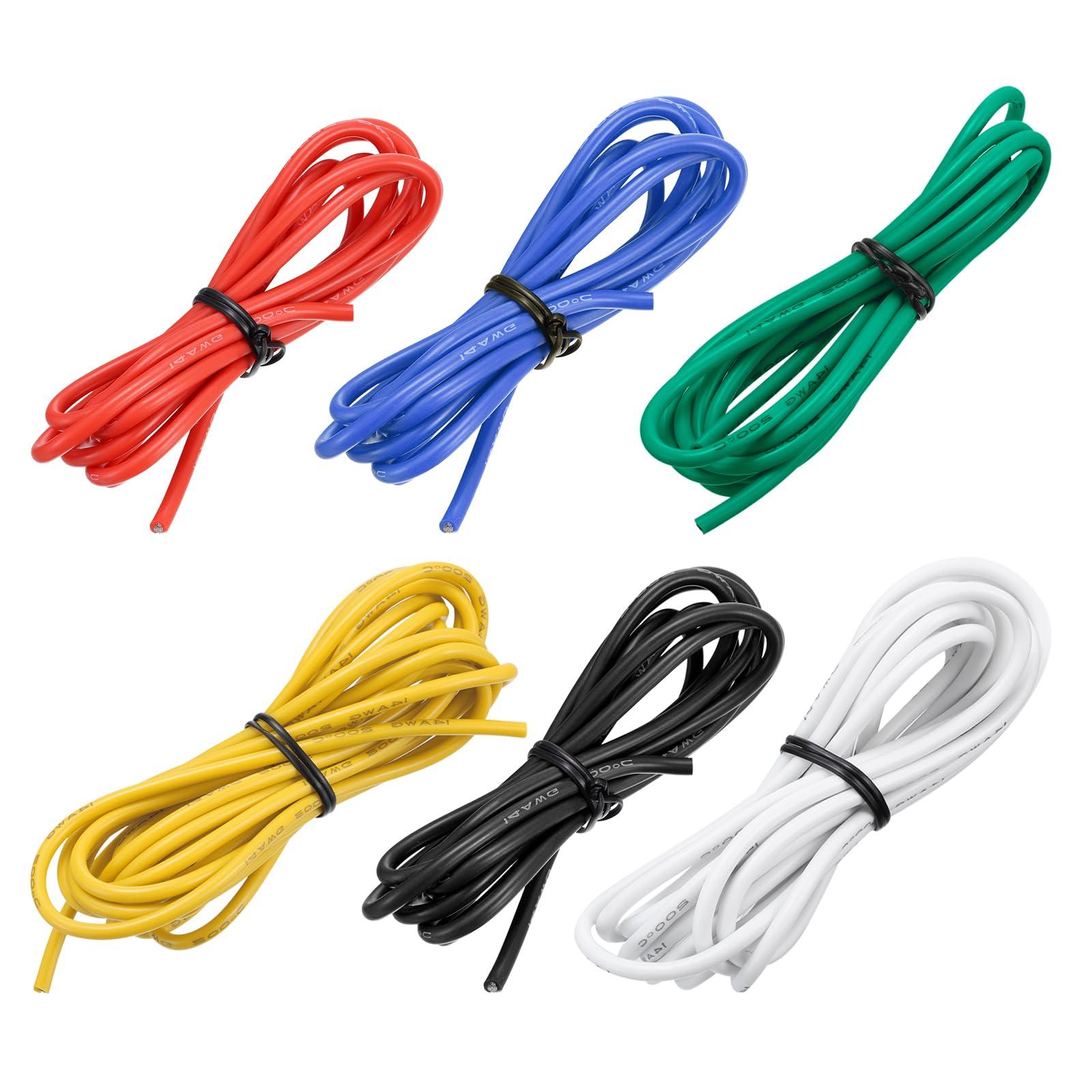 sourcing map 14 Gauge Silicone Wire 14AWG Electrical Wire Stranded Wire Flexible Tinned Copper Wire High Temp Hookup Wire 6 Color 3.0m/10ft for Car Model Electric Appliances 6pcs