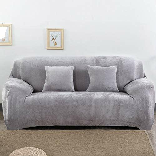 Yeahmart Thick Sofa Covers 1/2/3/4 Seater Pure Color Sofa Protector Velvet Easy Fit Elastic Fabric Stretch Couch Slipcover (Silver Grey, 3 Seater 195-230cm) 2