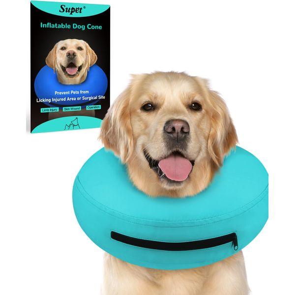 Supet Dog Cones After Surgery, Protective Inflatable Dog Collar Pet Recovery Collar Soft Pet Cone for Small Medium or Large Dogs and Cats Anti-Bite Lick Wound Healing Green XL 0