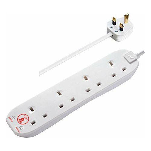 Masterplug Four Socket Power Surge Protected Extension Lead - 4 Metres - White 0