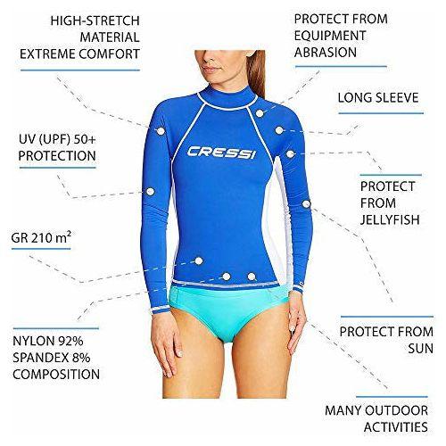 Cressi Women's Rash Guard Lady SL Long Sleeve-UV Sun Protection (UPF) 50+, Aquamarine, X-Small 4