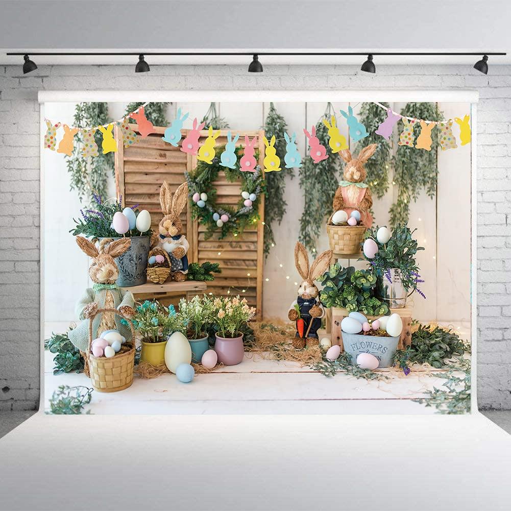 Spring Easter Backdrop Bunny Flower Stand Decoration Photography Background Newborn Photo Banner Cake Table Supplies Studio Props (7x5FT) 1