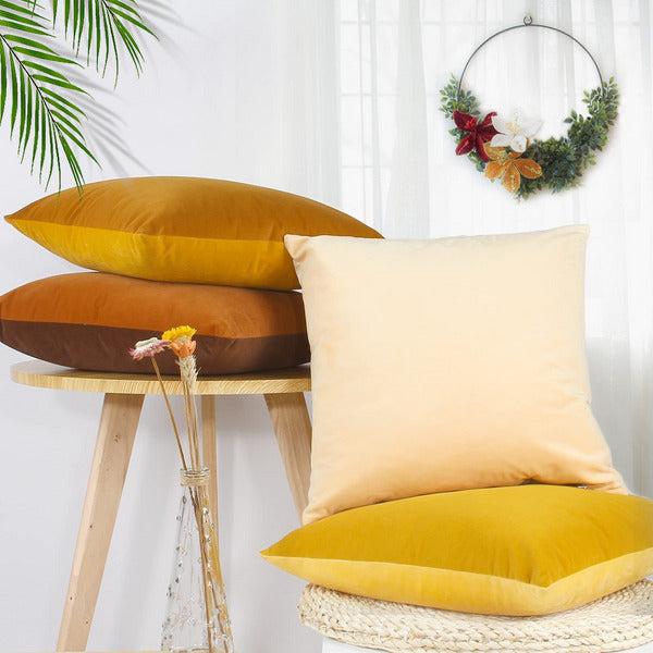 COFEDE Velvet Cushion Covers 45x45 cm Set of 4,Decorative Square Gradient Color Cushion Cases for Sofa Bedroom Couch 18x18 inches Yellow 3