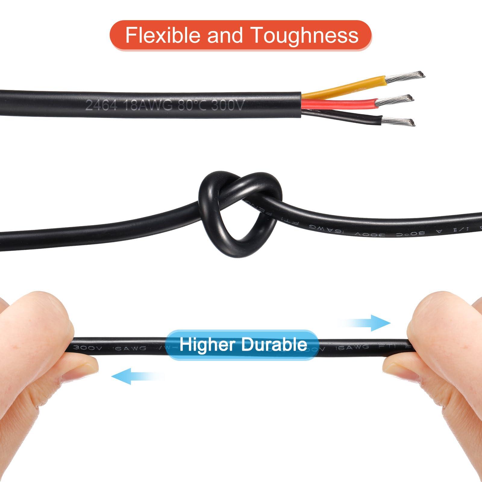 sourcing map Power Cable 3 Conductor Electrical Wire 14AWG 98.4ft 30 Meters UL2464 Electrical Wire PVC Cord Copper Cable for LED Strips Lamps Lighting 9