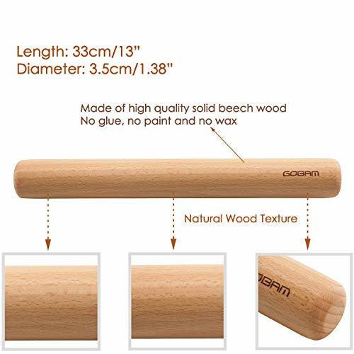GOBAM Wood Rolling Pin for Baking Pasta Pie Pizza, 33 x 3.5 cm 2