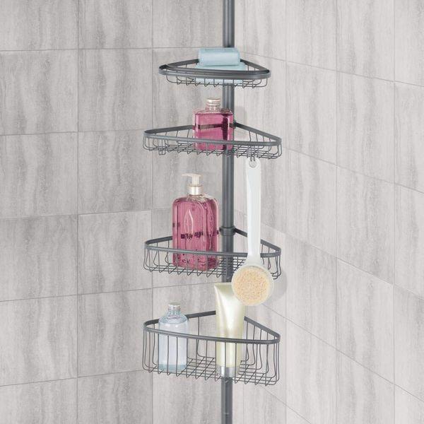 mDesign Shower Storage for Hanging Shampoo Bottles and Gels - Practical Shower Caddy with Suction Cups - Shower Shelf Without Drilling - Graphite 1