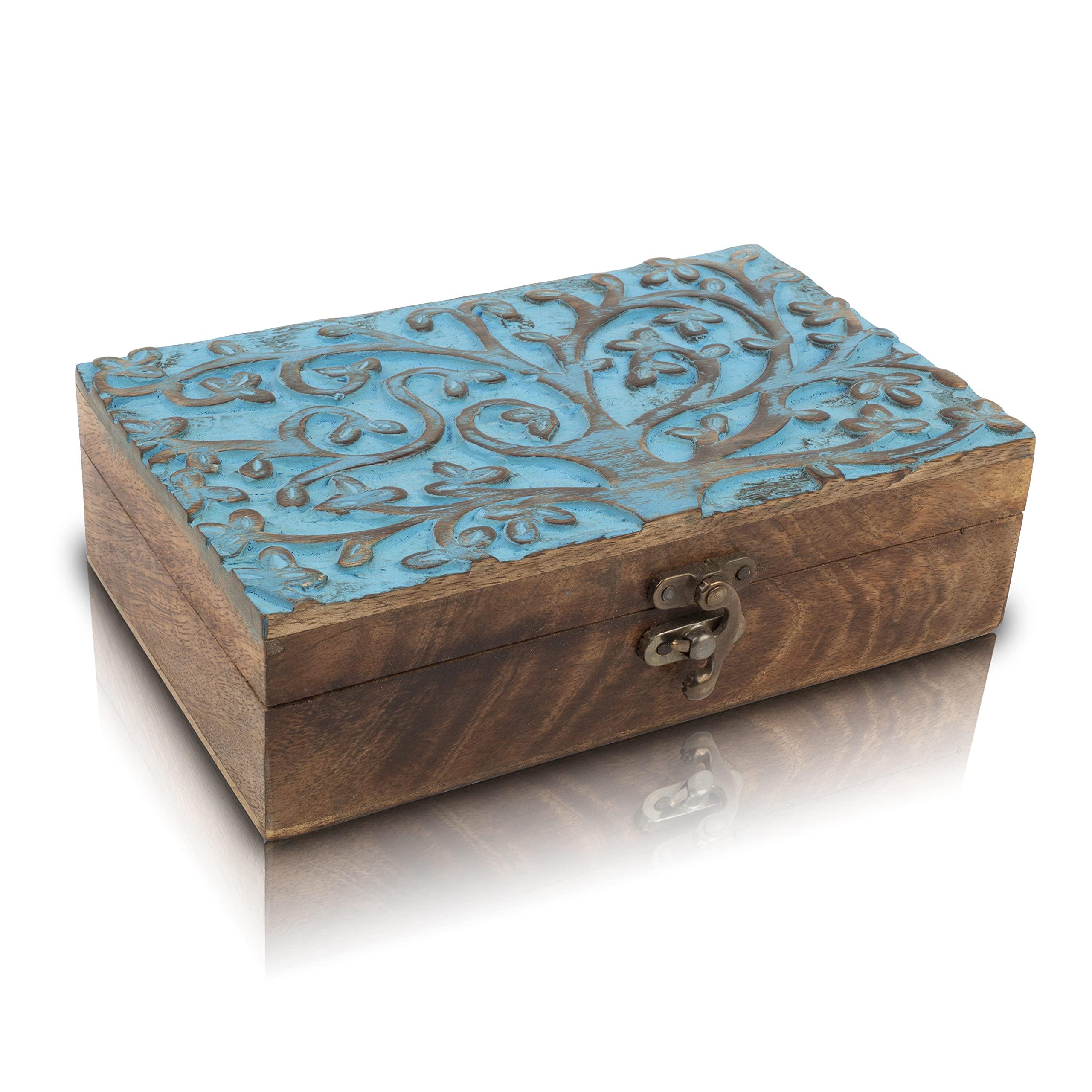 Great Birthday Gift Handmade Decorative Wooden Jewellery Box With Tree Of Life Carving Jewellery Organizer Keepsake Box Treasure Chest Trinket Holder Watch Box Storage Box Housewarming Gifts 2