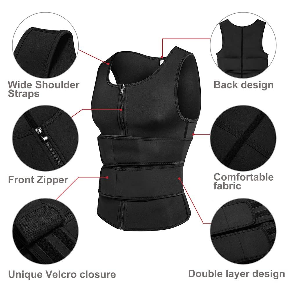 DODOING Men Sweat Vest Sauna Suit Neoprene Waist Trainer Workout Vests with Waist Trimmer Slimming Shirt Tank Top Body Shaper Gym Vest with Zipper 1