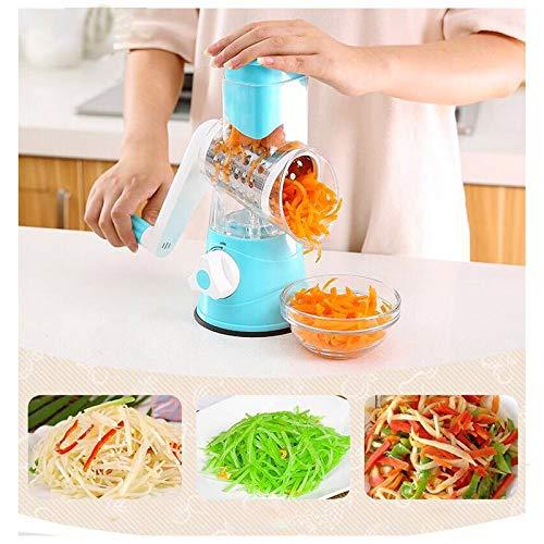 Small Hand Drum Grater, Vegetable and Fruit Shredder, Cheese Shredder, Drum Grater with 3 Stainless Steel Rotating Blades and Suction Cup feet (Blue) 3