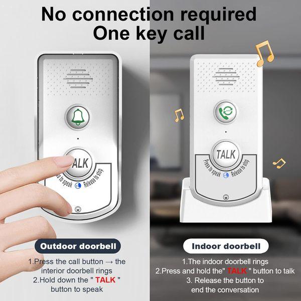 Elebinke Wireless Intercom Doorbell-Waterproof Portable Voice Intercom Doorbell with 2000mAh Rechargeable Battery, 38 Chimes, 1000M Long Range & 3 Level Volume (1 Outdoor/1 Indoor) 3