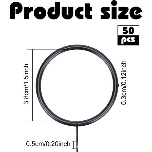 FREEBLOSS 50Pcs Black Curtain Rings Curtain Pole Rings Hanging Rings for Curtain Poles Curtain Rings with Eyelet Apply Curtain Hoops for Bathroom Shower Rods 1