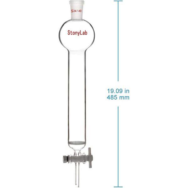 StonyLab Borosilicate Glass Chromatography Column with Reservoir and Fritted Disc, 500mL Capacity, 24/40 Outer Joint 2