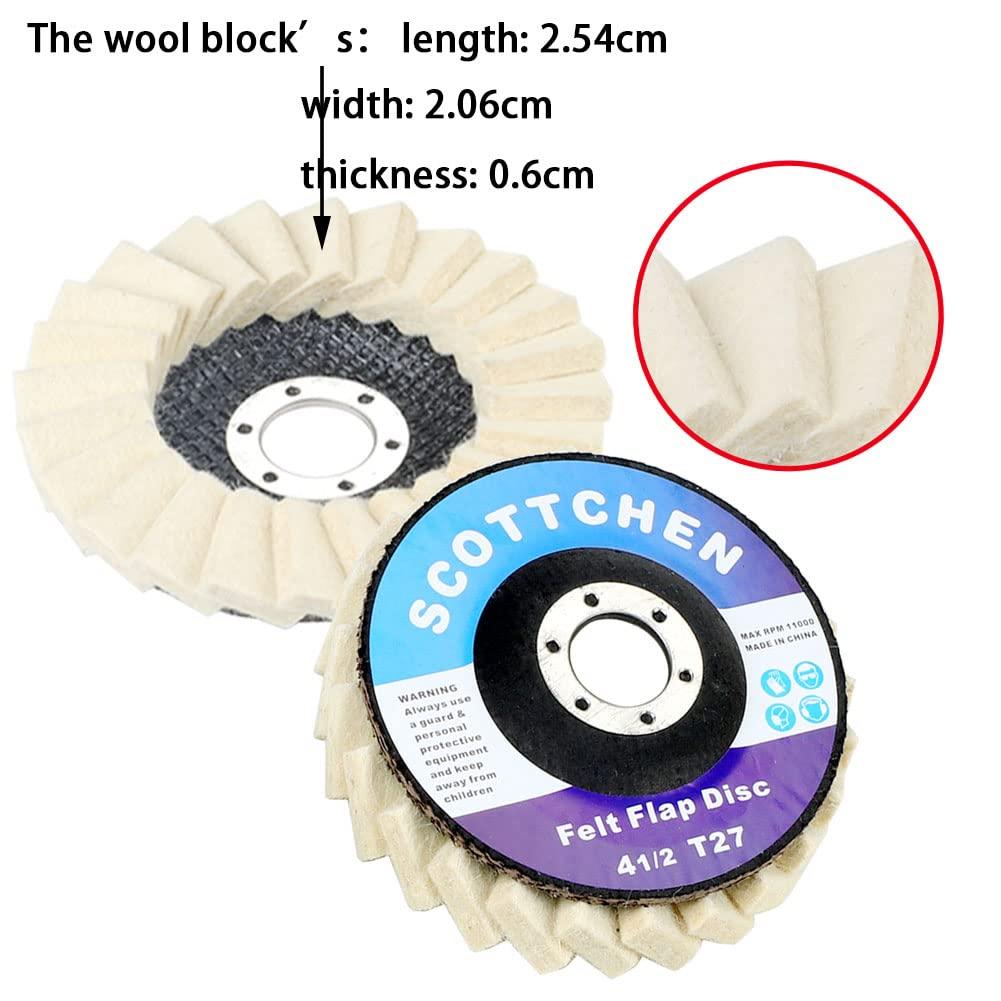 scottchen PRO Felt Flap Disc Abrasives 11.43cm x 2.2cm Arbor Buffing Wheel for Angle Grinder - 5 Pack Wool Polishing Disc 2