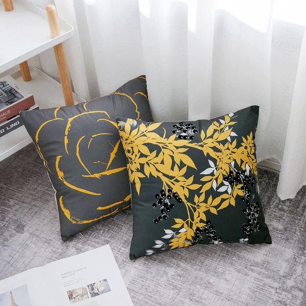 Allmarkhomes Velvet Throw Pillow Covers Printed Flowers Outdoor Yellow and Grey Cushion Cases for Bedroom Sofa Chair 18 X 18 Inches Pack of 4 3