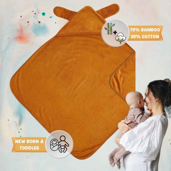 STOFIA Baby Towel with Hood Organic Bamboo and Cotton Soft Absorbent and Thick Bath Hooded Towel Giftable for Newborn and Toddler Boy and Girl (Ochre Yellow) 2