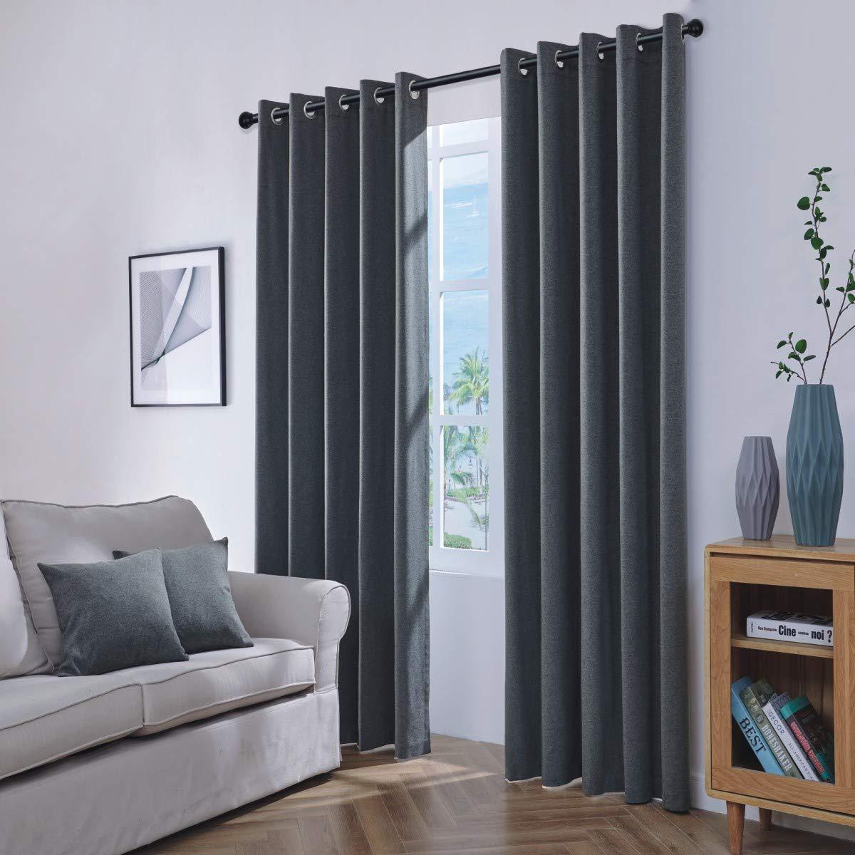 Coastline Luna brushed blackout eyelet curtains Charcoal Dark Grey thermal insulated window treatment 2 panels blinds floor curtains for bedroom,Livingroom,Kids nursery room Width 46" x Drop 90" 1