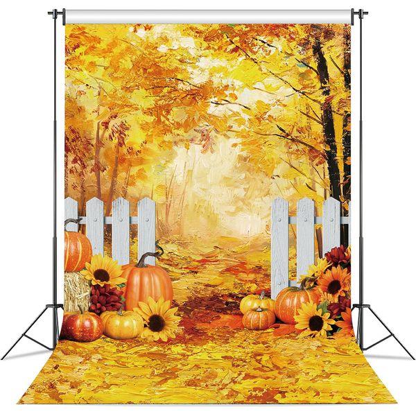 Fall Backdrop for Photography 6x8FT Autumn Forest Landscape Oil Painting Background Harvest Pumpkin Sunflowers Baby Shower Birthday Party Decorations Portrait Photobooth Props 1