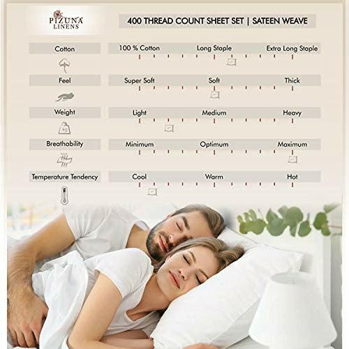 Pizuna Cotton 400 Thread Count - 100% Long Staple Cotton Double Fitted Bed Sheet - Sateen White 4