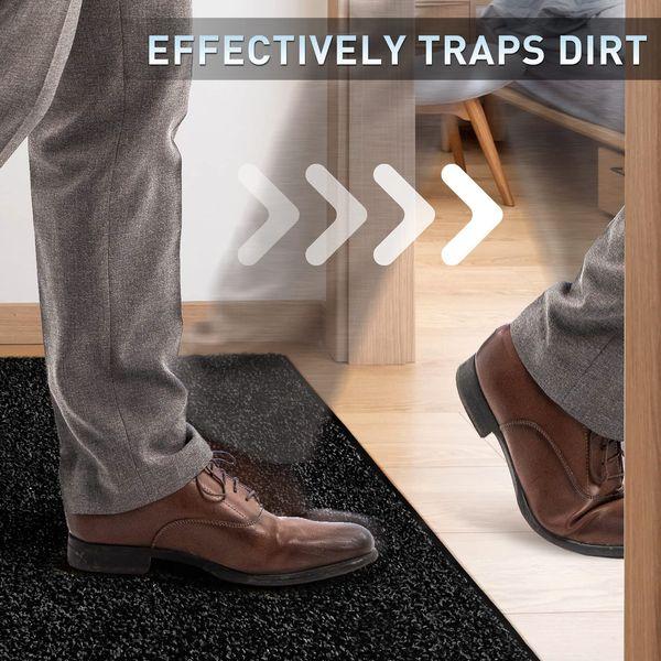 Mibao Dirt Trapper Door Mat for Indoor&outdoor,90x120cm,Black,Washable Barrier Door Mat,Heavy Duty Non-Slip Entrance Rug Shoes Scraper,Super Absorbent Front Door Mat Carpet 4