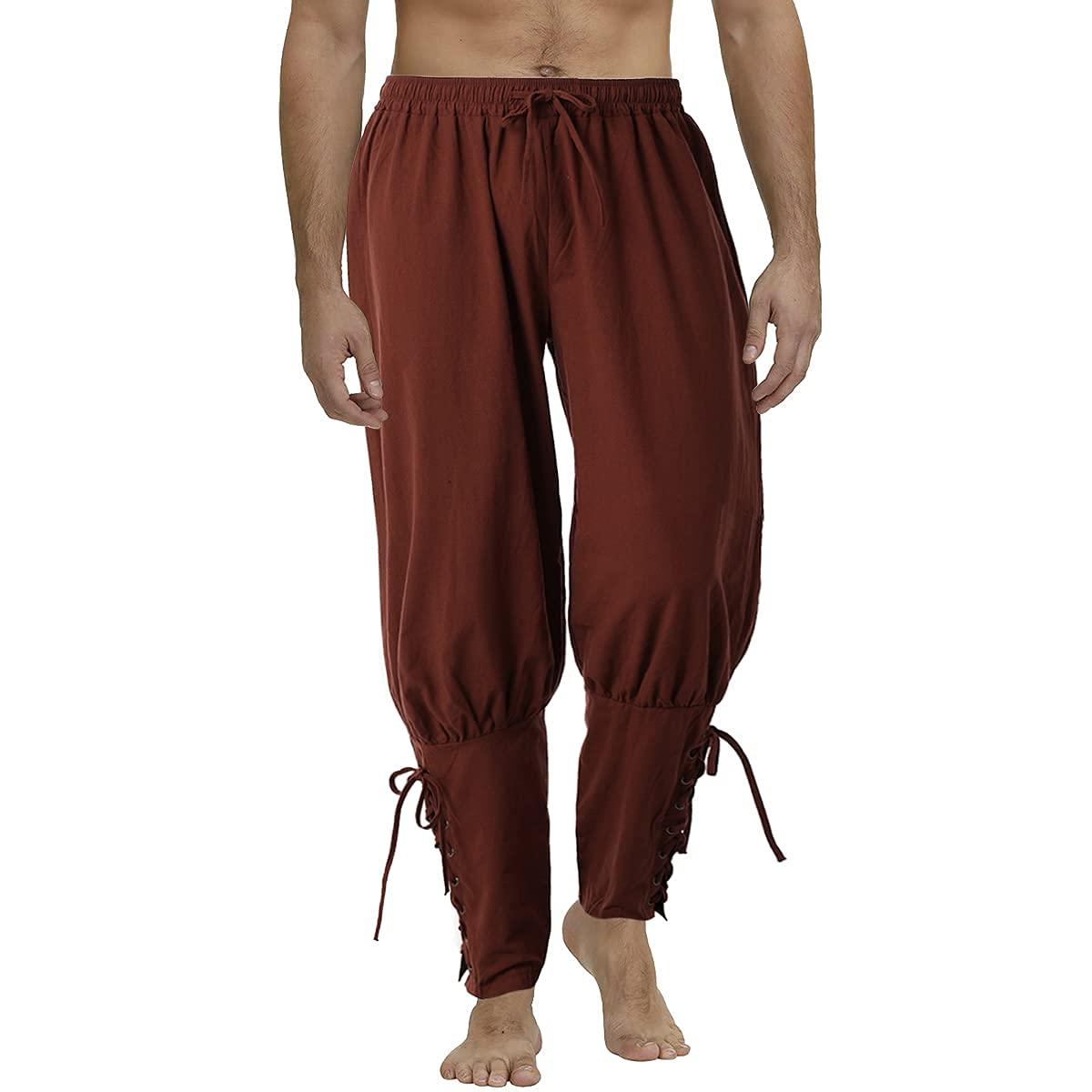COSDREAMER Men's Medieval Pants Viking Pirate Costume Trousers Brown 0