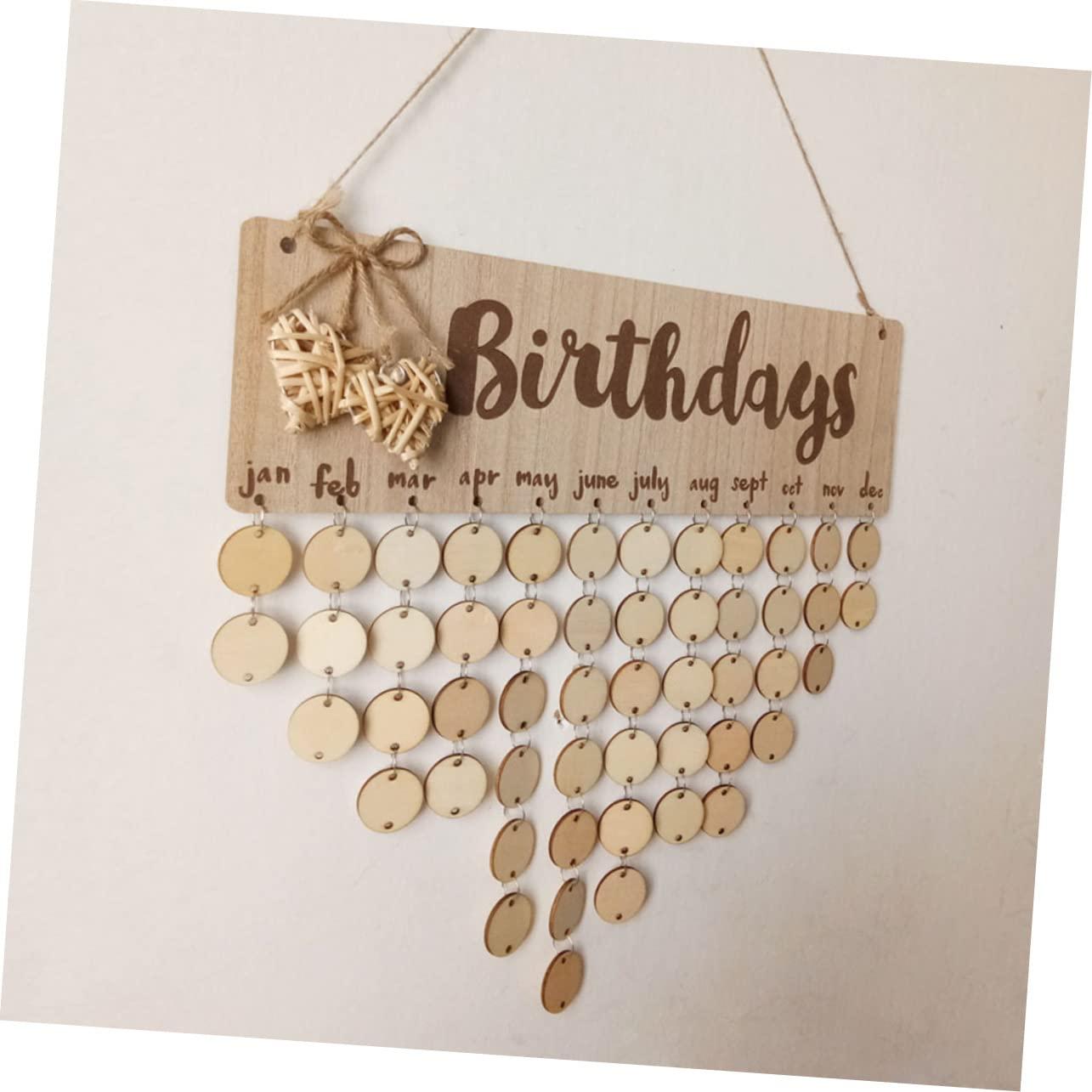 Abaodam Wooden Slice Ornament Wood Birthday Calendar DIY Wooden Birthday Calendar Birthday Reminder Wooden Calendar Wooden Block Calendar Hanging Board Wood Chips The Sign Decorate Wooden 2