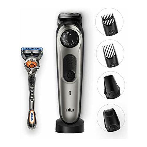Braun Beard Trimmer BT7040 and Hair Clipper, Detail Trimmer and Mini Foil Shaver Attachments, Sharp Metal Blades, Free Gillette Fusion5 ProGlide Razor, Charging Stand, Black/Grey 0