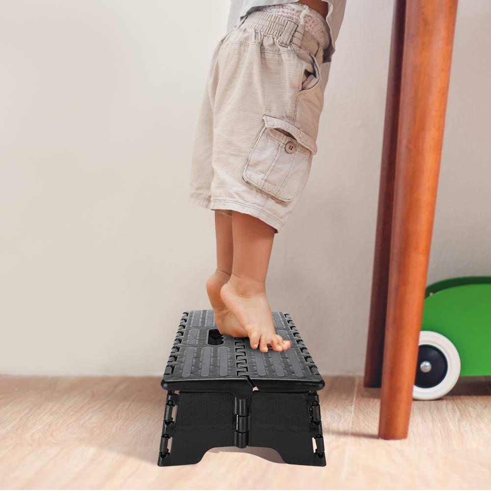 Folding Step Stool, Portable Folding Step Multipurpose Folding Stool Black Plastic Non-slip Bathroom Kitchen Stool for Child Pregnant Women Elderly, 300 Lb Loading Capacity, 14.9 * 8.5 * 5.1 Inch 1