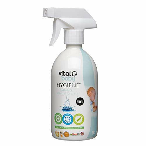 vital baby AQUAINTÂ® sanitising water 500ml Kills 99.99% of Germs Baby essentials for newborn, No Alcohol Anti Bacterial & Disinfectant Spray for Teethers, Spoons, Fruits, Teats Suitable for 0+ Months, Safe to Swallow 0