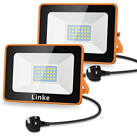 Linke LED Floodlight Outdoor 25W, 2100LM Work Lights with Plug, IP66 Waterproof Led Outdoor Lights, Wall Lights Outdoor Daylight White for Garden, Porch, Courtyard, Garage & Warehouse, 2 Pack 0