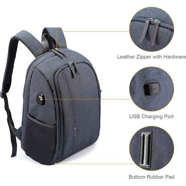 Selighting Camera Backpack Waterproof DLSR Rucksack Bag Shockproof SLR Case with Tripod Holder and USB Charging Port 4