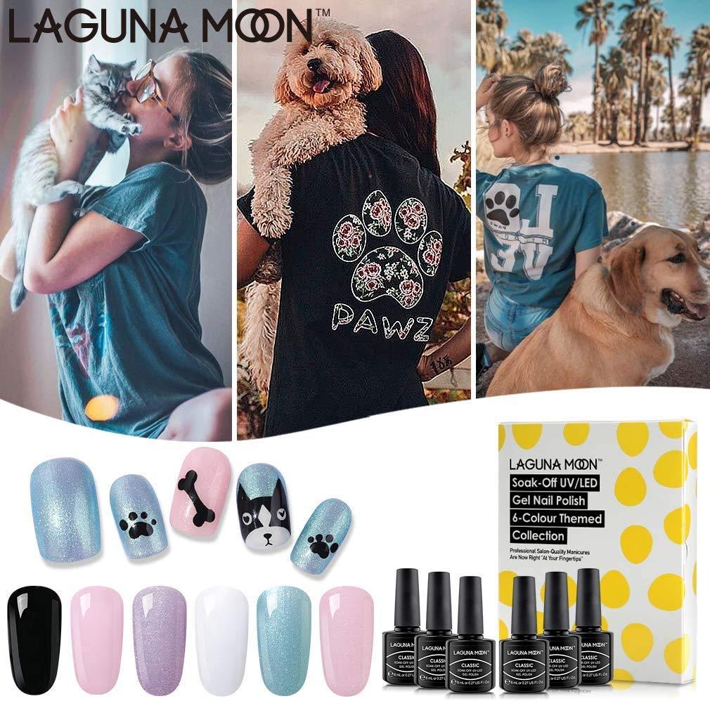 Lagunamoon 6 Colors Gel Nail Polish Set Pink Black Glitter Shiny Gel Nail Colours 6pcs Gel Nail Manicure Salon Starter Kit Soak Off UV LED 8ml Each Bottle 3