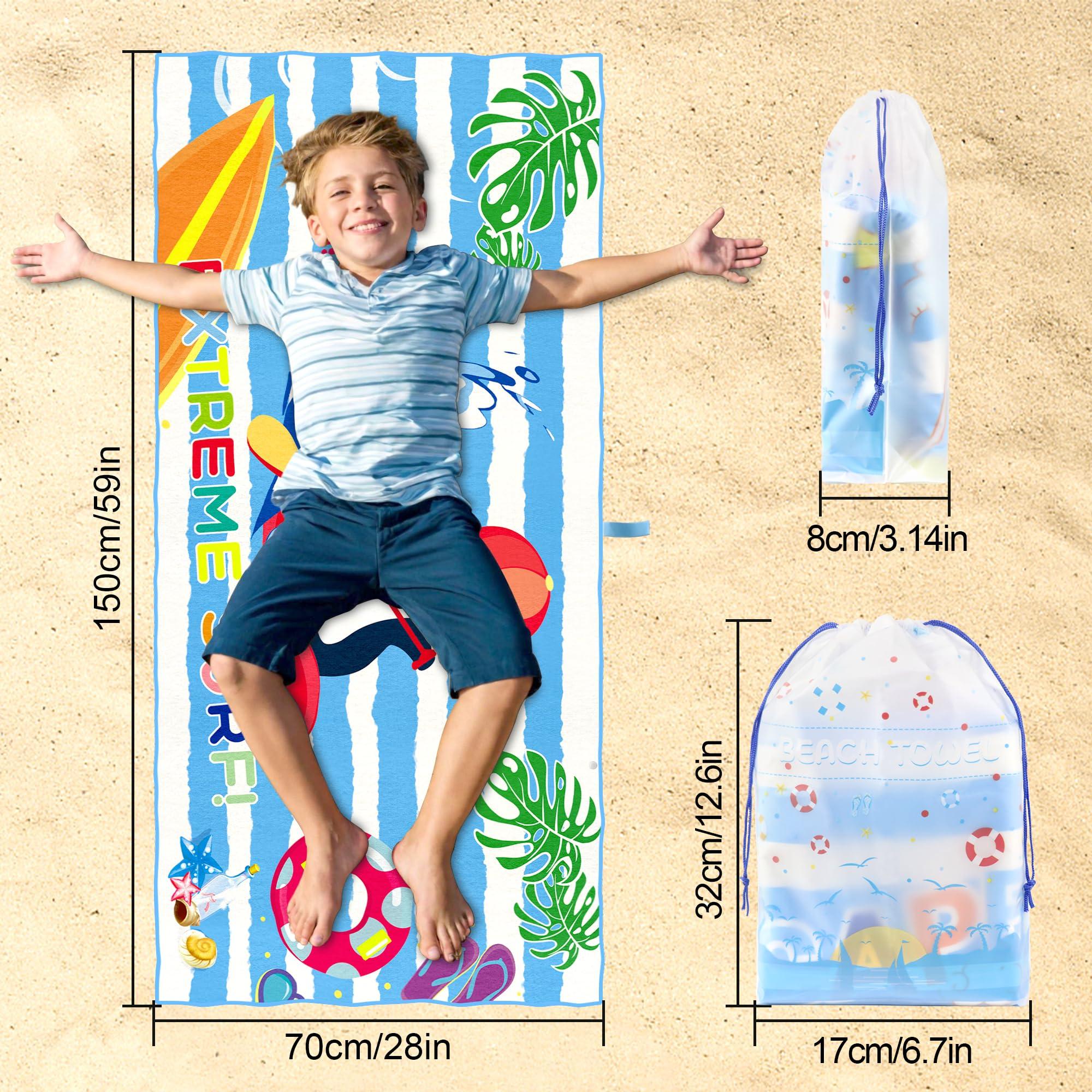 DBPBToU Microfibre Beach Towel 150x70cm, Beach Towels for Kids Girls Boys, Lightweight Beach Towel For Travel, Swimming, Camping, Holiday (Paddleboard Penguin) 1