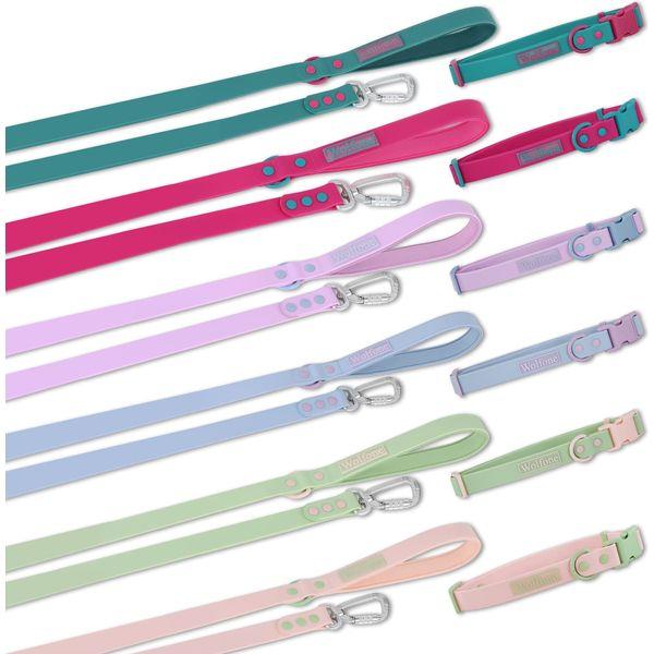 Wolfone Waterproof Colorful Dog Collar Lead Set：Lightweight Adjustable Quick Release Buckle Dog Collar & Safety Auto-Lock Carabiner Lead for Dogs Cute Fashionable Dog Suit（Spun Sugar M） 1