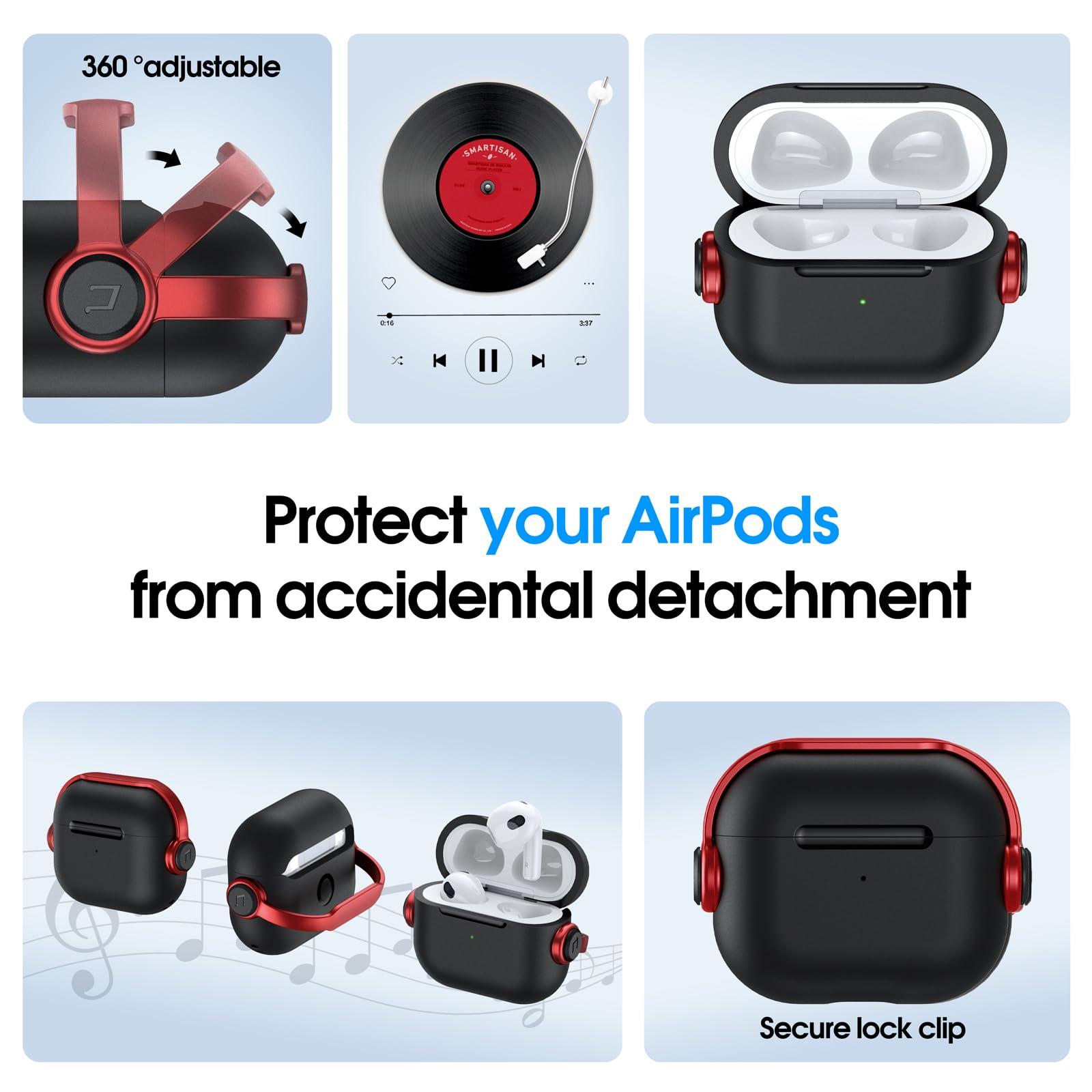 Anqrp Designed for AirPods 3 Case with Lock [Front LED Visible] [Supports Wireless Charging] Music Styling Earphone TPU + PC Protective Cover Compatible with AirPods 3rd Generation, Black Red 4