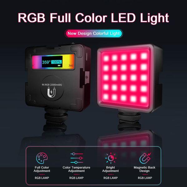 Splenssy RGB Video Light RGB 360Â°Full Color LED Camera Light with 3 Cold Shoe 20 Scene Modes 2500K~8500K 2000mAh Rechargeable Battery 4