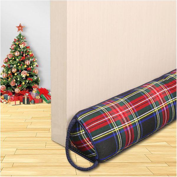 Triangle Under Door Draft Stopper Noise Blocker 91 CM for Door Bottom Air Seal Insulation and Soundproof, Heavy Duty Weather Guard Snake Stripping, Tartan Check Navy Bluevy