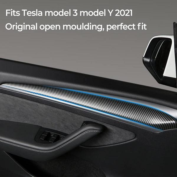 ThinsGo Tesla Model 3 Model Y Door Trim Cover Wrap Door Protectors Interior Matte Carbon Fiber Pattern Accessories 2PCS 1