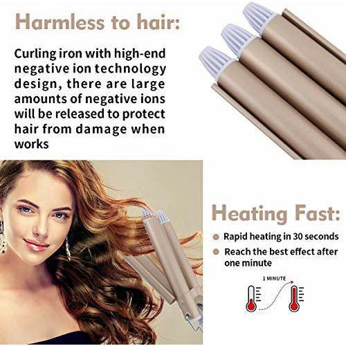 Aceshop Hair Curler 3 Barrel Curling Iron Wand 25MM Hair Wavers with Two Gear Adjustable Temperature Control Curling Wand Tongs Crimping Bubble Styling Tool Tourmaline Ceramic for Long Short Hair 3