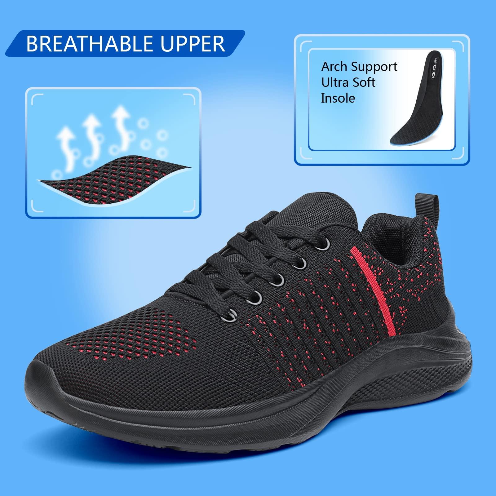 Walking for Men Wide Shoes Fashion Sneakers Mesh Workout Casual Sports Non Slip Shoes Breathable Tennis Running Athletic Shoes Lightweight Red Black 2