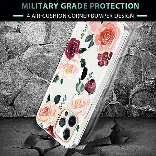 luolnh Compatible with iPhone 12 Mini Case with Flowers,for Girl Women,Shockproof Clear Floral Pattern Hard Back Cover for iPhone 12 Mini 5.4 inch 2020 - Big Rose 3