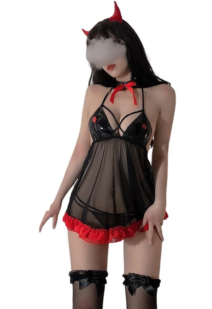SINROYEE Sexy Devil Costumes For Women Cosplay Japanese Lingerie Kawaii Anime Bikini Cute Roleplay Lolita Outfit Naughty (black #7) 0
