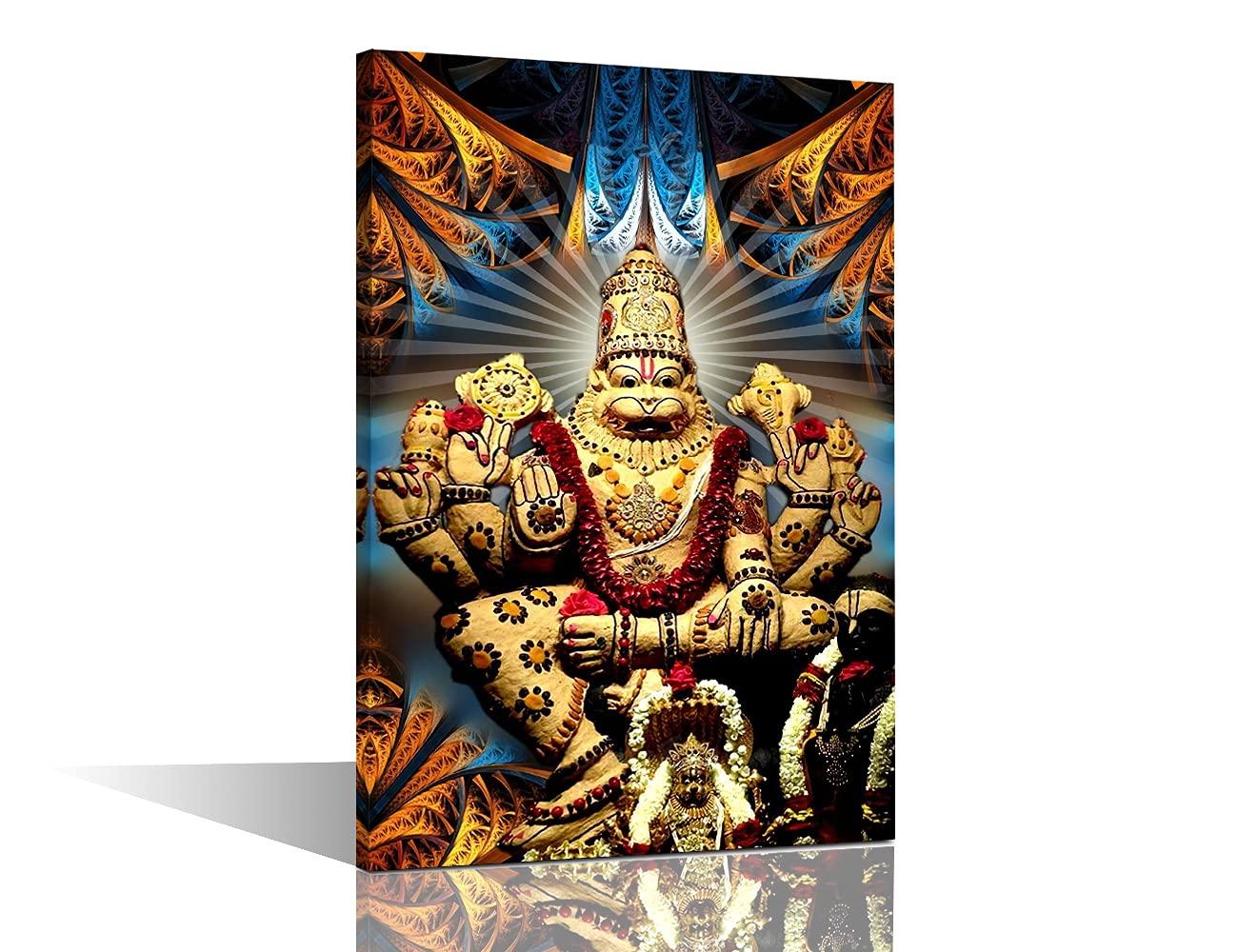 Living Room Wall Decorations Indian God Decor Narasimha Pictures for Bedroom 1 Piece Hinduism Cultural Canvas Wall Art Home Decor Framed Gallery-wrapped Stretched Ready to Hang (16''Wx 24''H) 0