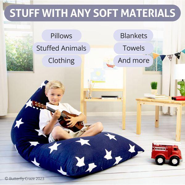 Butterfly Craze Bean Bag Chair Cover, Functional Toddler Toy Organizer, Fill with Stuffed Animals to Create a Jumbo, Comfy Floor Lounger for Boys or Girls, Stuffing Not Included, Navy Stars 2